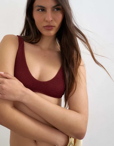 Топ-бикини Topshop Tara crinkle scoop цвета баклажана