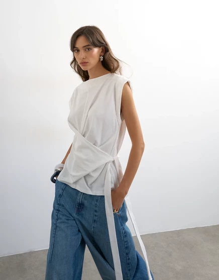 Женский топ TopShop с запахом и короткими рукавами, экрю