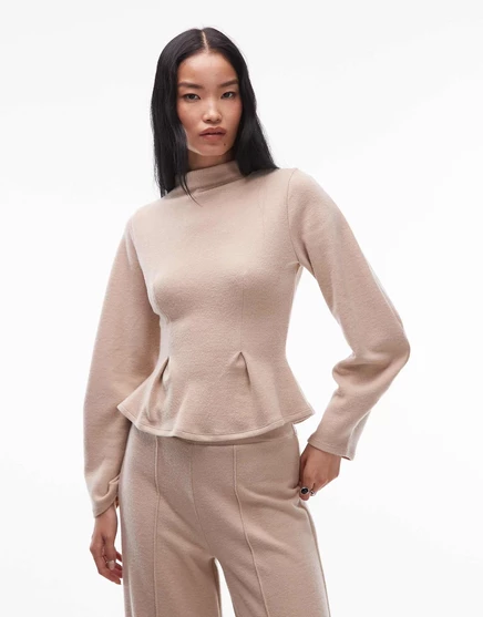 Топ с длинными рукавами и баской ASOS DESIGN supersoft бежевого цвета - часть комплекта beige