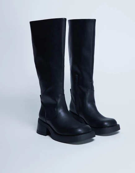Черные сапоги до колен на массивном каблуке от Topshop Rachel black