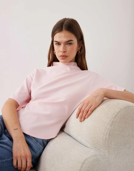 Женский топ ASOS Design с высоким воротом, пастельно-розовый