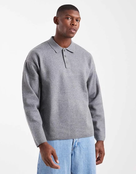 Трикотажное поло премиум-класса Jack &Jones серого цвета medium gray melange