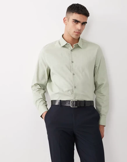 Элегантная льняная рубашка из смесовой ткани ASOS DESIGN regular fit цвета шалфея и зеленого шалфея