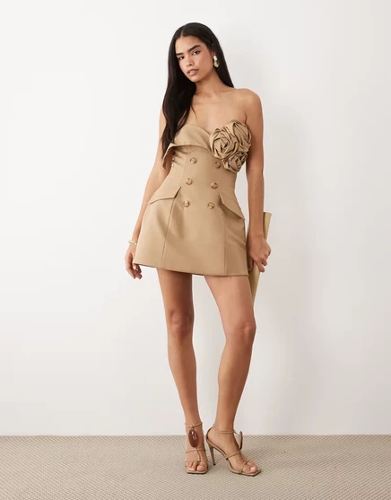 Женское мини-платье ASOS Luxe с корсажем, бежевое