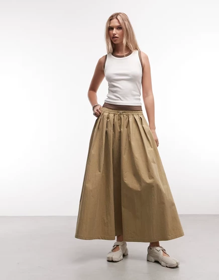 Объемная юбка мидакси с завышенной талией от ASOS DESIGN из верблюжьей шерсти camel