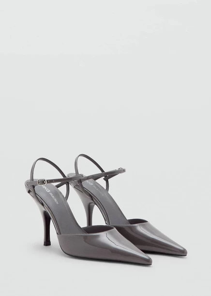 Туфли Mango с открытой спиной и перекрестным ремешком на каблуке серого цвета gray