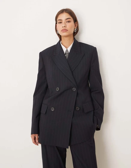 Женский пиджак Mango Varsovia, oversize, темно-синий в полоску