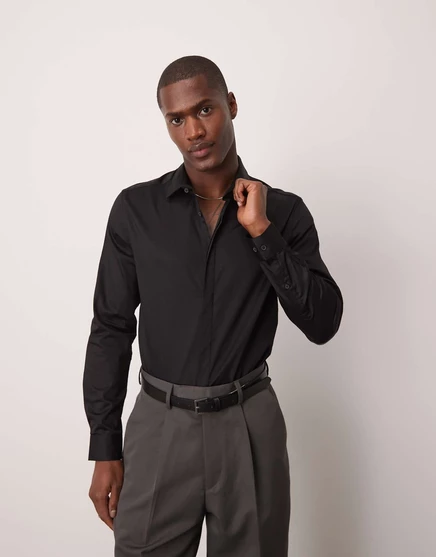 Черная сатиновая рубашка узкого кроя ASOS DESIGN Premium black