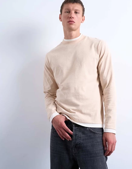 Двухслойная футболка Topman с длинным рукавом из камня и экрю stone & ecru