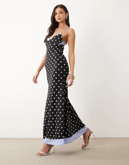 Женское макси-платье ASOS Design из сетки в горох, синее