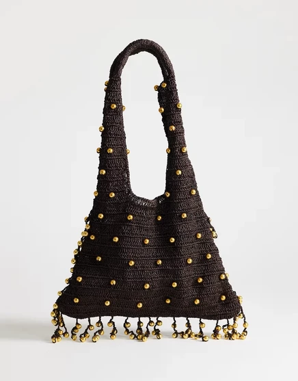 Плетеная сумка из бисера Topshop Molly medium цвета шоколада и золота