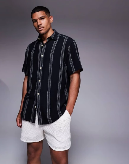Рубашка ADPT oversize с коротким рукавом в черную полоску  black stripes