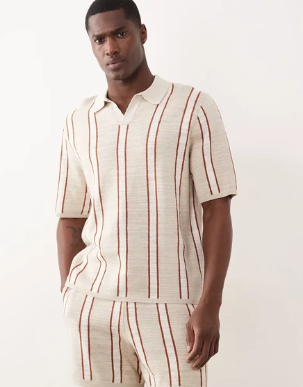Мужская вязаная поло Asos Design в полоску, песочный/экрю