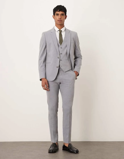 Дизайнерские узкие брюки от костюма ASOS серого цвета light gray
