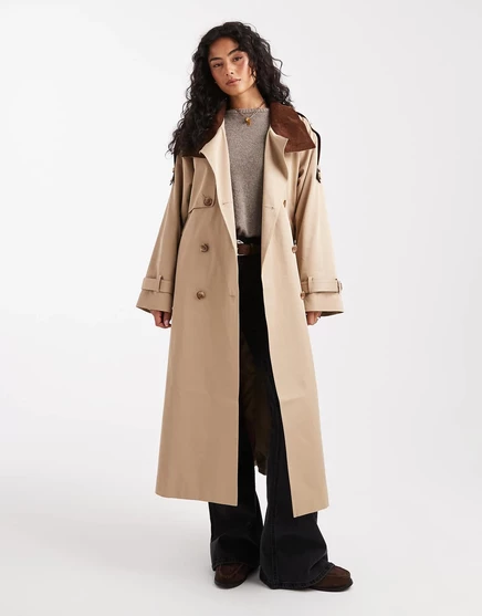 Женский удлиненный тренч ASOS Design Hero с поясом, песочный