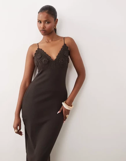 Женское платье ASOS Design с вязаной отделкой, шоколадное