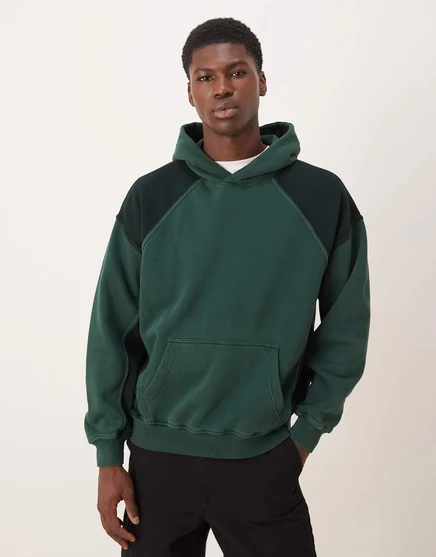 Толстовка с капюшоном Abercrombie &Fitch essential с передним карманом темно-зеленого цвета