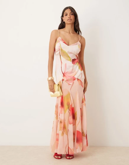  Платье макси ASOS DESIGN из смеси атласа и шифона с цветочным принтом floral print