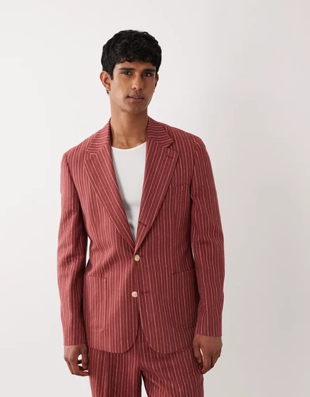 Мужской льняной пиджак ASOS Design slim в терракотовую полоску, терракотовый