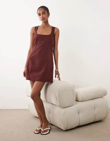 Женское мини-платье ASOS Design, квадратный вырез, шоколадное