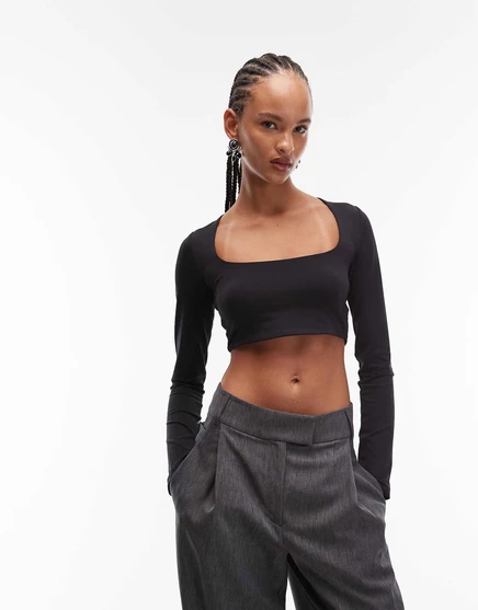 Ультракороткий топ с круглым вырезом от ASOS DESIGN черного цвета - часть комплекта black
