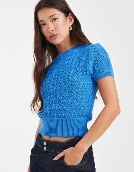 Футболка ASOS DESIGN из трикотажной сетки синего цвета blue