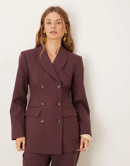 Сшитый по индивидуальному заказу ASOS двубортный блейзер свободного кроя сливового цвета plum