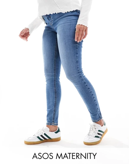 Синие джинсы скинни с завышенной талией ASOS DESIGN Maternity mid blue