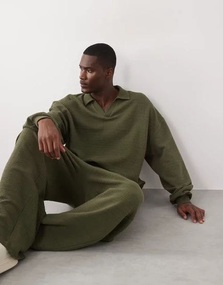 Мужское поло ASOS Design оверсайз текстурное, хаки
