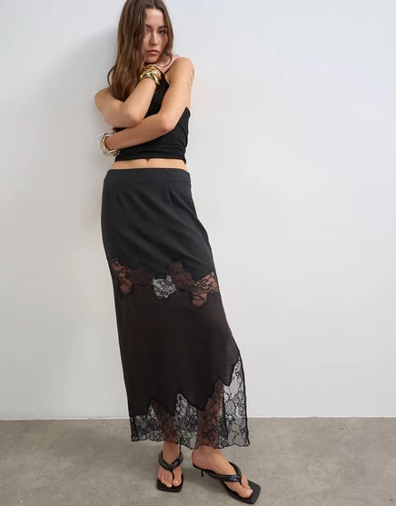 Женская макси-юбка Topshop с кружевом, черно-коричневая