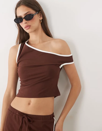 Женский топ ASOS Design с открытыми плечами, шоколадный