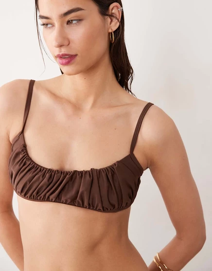 Обтягивающий топ-бикини Miss Selfridge с рюшами шоколадного цвета
