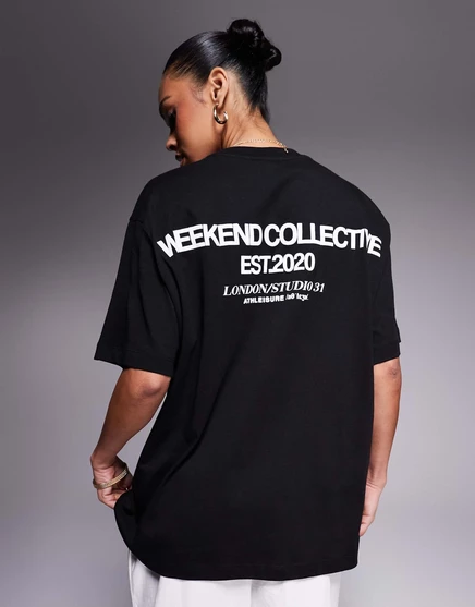 Футболка оверсайз Weekend Collective Icon с рисунком сзади жирным шрифтом черного цвета black