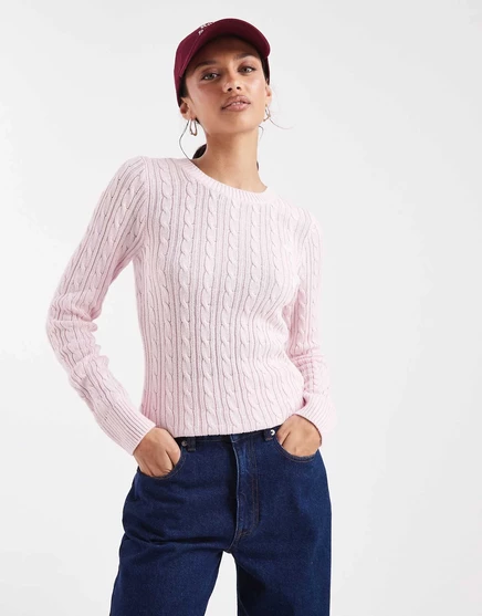 Тонкий свитер кабельной вязки Hollister розового цвета
