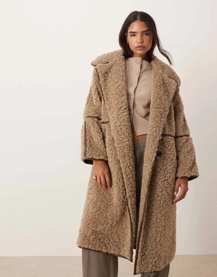 ДИЗАЙНЕРСКОЕ удлиненное пальто из овечьей шерсти ASOS DESIGN цвета овсянки oatmeal