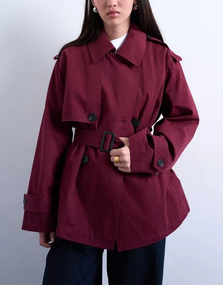 Женский тренч TopShop 90-х короткий, бордовый