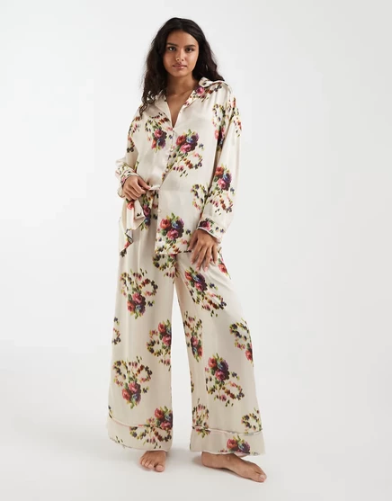 Женская пижама Free People, кремовая с цветочным принтом