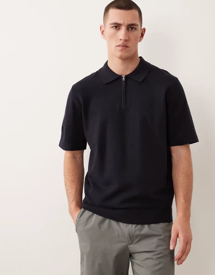 Мужское вязаное поло Jack & Jones с молнией, темно-синее