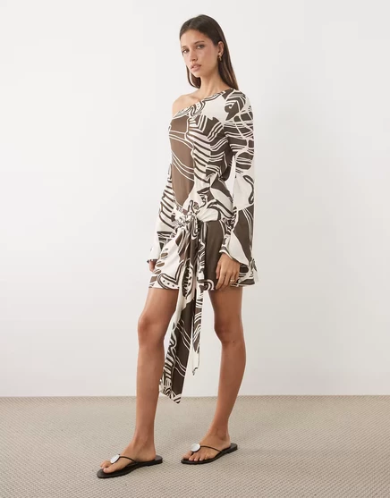 Женское мини-платье ASOS Design с открытыми плечами, абстрактный принт
