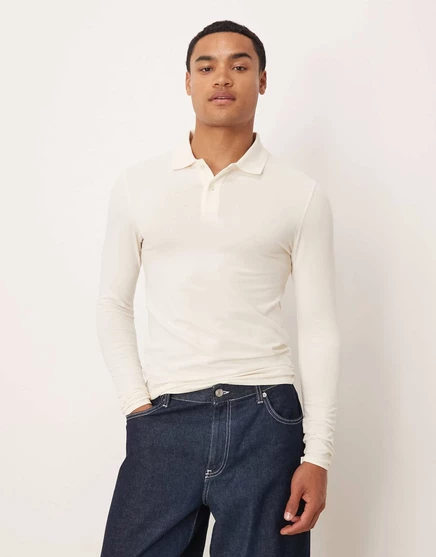Мужское поло ASOS Design Essentials облегающее, кремовое