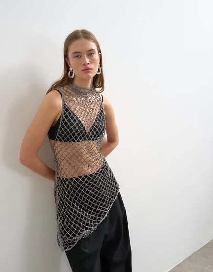 Женское мини-платье-туника TopShop с богатой отделкой, антрацитовое
