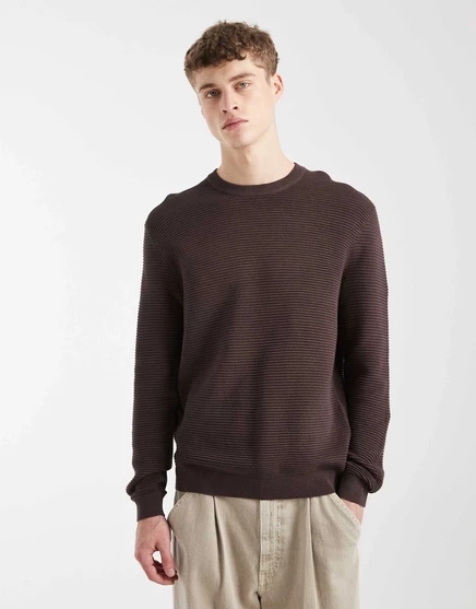 Коричневая толстовка в рубчик с круглым вырезом ONLY &SONS коричневого цвета raisin
