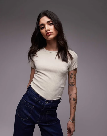 Широкая ребристая футболка Topshop из камня  stone