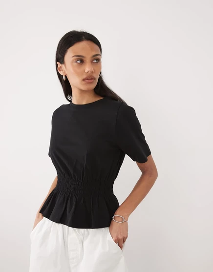 Женский трикотажный топ Threadbare с баской, черный