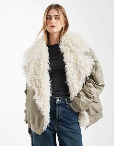 Куртка-парка ASOS DESIGN MA1 с пушистым искусственным мехом цвета хаки khaki