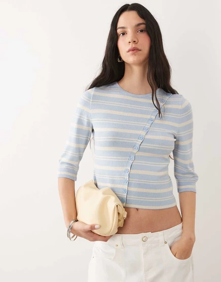 Асимметричный кардиган тонкой вязки ASOS DESIGN в синюю полоску blue stripe
