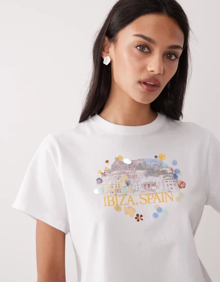 Детская футболка Abercrombie &amp ; Fitch Ibiza с графическим рисунком белого цвета