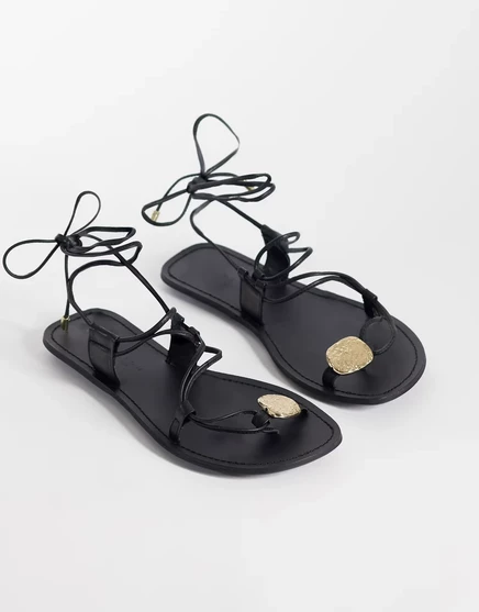 Женские сандалии ASOS Design Fantasy skinny strap из черной кожи