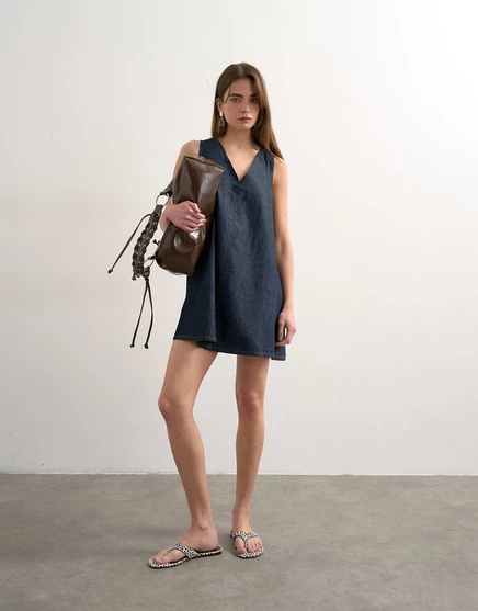 Женское платье Topshop мини с V-вырезом, индиго