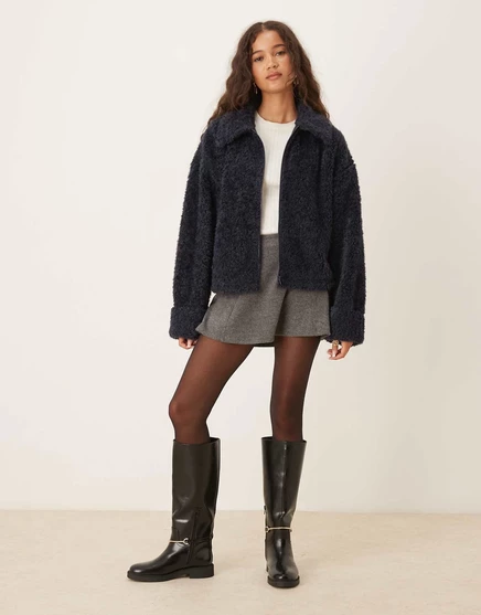 Темно-синий флис ASOS DESIGN из синели и борга на молнии navy